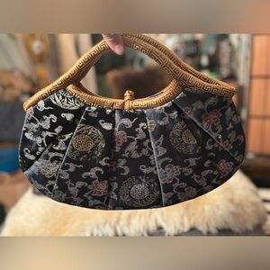 Vintage Brocade Silk Evening Purse • Chinese Longevity Motif • Knot Closure Y2K